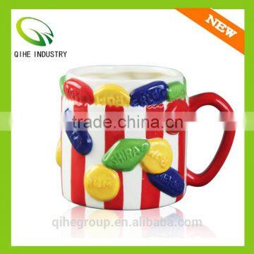 red stripe ceramic mug with candy print in Christmas