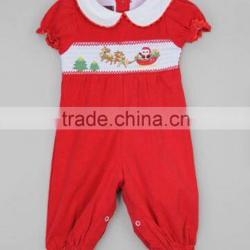 Newest Red Cotton Infant Playsuit Turndowm Baby Girl Jumpsuit Sleigh Smocked Corduroy Kids Clothing G-NPRR90628-30