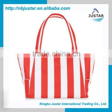 Colourful Strip Design Polyester Material Psersonalized Womens Tote Handbag Shoulder Beach Bag photo-6