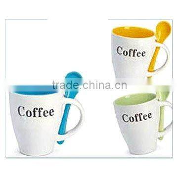 V-shape Porcelain Coffee MUG with color Spoon