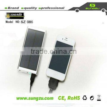 factory USB real capacity 2200mah portable solar mobile phone charger with LED flashlight