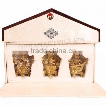 Handmade Beautiful Brass Set of Ganesh Ji Laxmi Ji Saraswati Ji With Gift Packing Box - Hinduism Religious Idols Home Decorativ