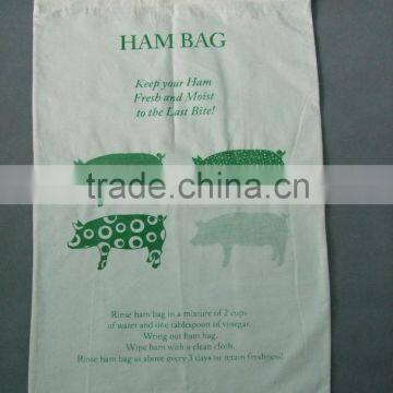 100% cotton keep ham fresh bag draw string at the top