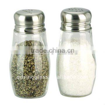 SINOGLASS 2 Pcs with stainless steel lid glass salt and pepper shakers