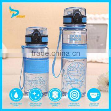 portable fitness sport elegant plastic water bottle with silicone string and sleeve