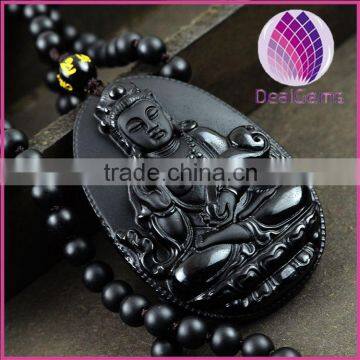 55x35mm Black Carved Avalokitesvara Obsidian Pendant