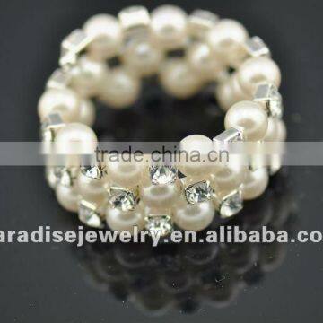 3 row pearl and rhinestone graduated wraparound coil bracelet-BRW060424