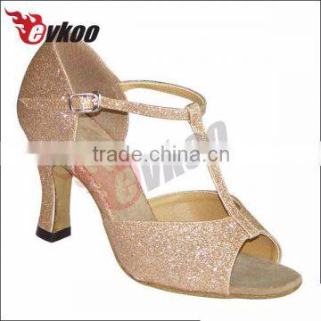 sparking glitter & wide satin material modern european style with T-strap size 11 factory cheap price lady dance shoes