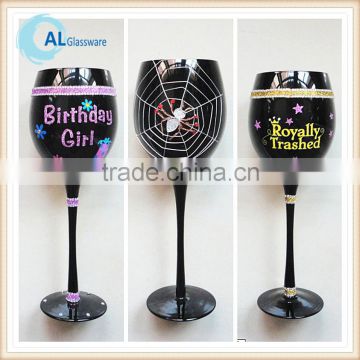 black painted wine glass hand work glass painting