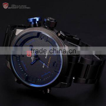 SHARK Stainless Steel Japan Movement Analog Date Alarm Quartz Wrist Mens Sport Digital Watch photo-3