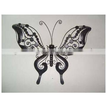 Wrought Iron Wall Sculpture Stained Glass Hanging nail Art outdoor patio ornament black metal large Butterfly Decoration