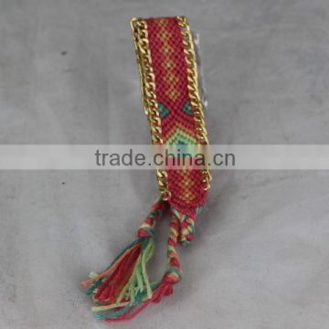 Competitive cotton string bracelet with metal chain , OEM pattern bracelet manufacturer friendship bracelet