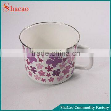 High Quality 16cm Pink Flower Printed Camping Metal Custom Enamel Mug