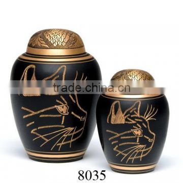 Cat Design Brass Pet Cremation Urns - 8035