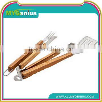 Stainless Steel Wooden Handle Foldable Three-piece Barbecue Tools