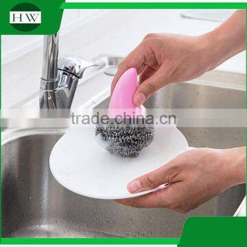 Mini Plastic Hand Bowl Pot Dish Clean Cleaning Brush With Steel Ball photo-4