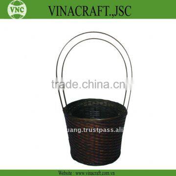 Black bamboo flower basket with handle