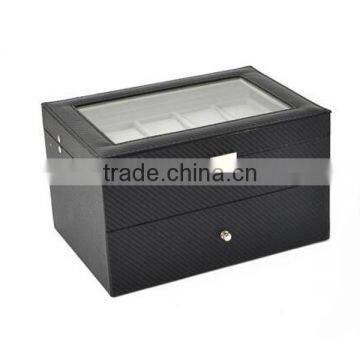 High Quality 20 Slot PU Leather Display Box For Watch, High Capacity Carbon Fiber Stripe Package Box For Watch photo-3