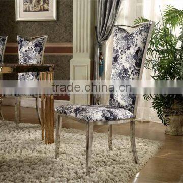 Painting Fabric Cover Mirror Silver Stainless Steel Dining Chair photo-2