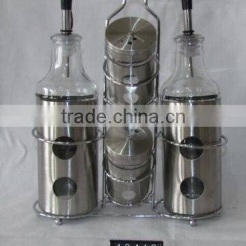 4 Pieces Mat Shinning Stainless Steel Coated Salt Pepper Oil Vinegar With Metal Stand photo-4