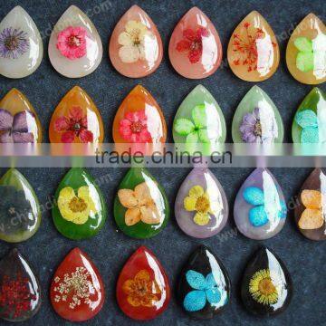 Mix color Teardrop Real Flower Necklace pendant