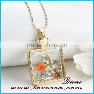 Natural Dried Flower Glass Locket Pendant Necklace for Women photo-2