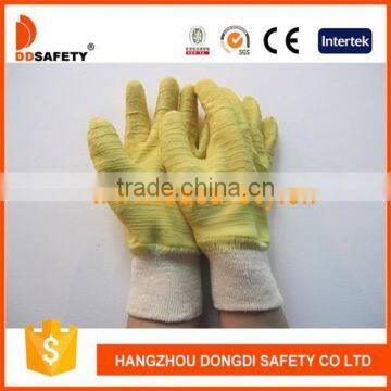 DDSAFETY 2017 Cotton Interlock Liner Gloves With Fully Yellow Latex Crinkle Finished