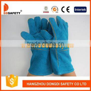 DDSAFETY 2017 Green Cow Split Welding Glove With Reinforced Blue Leather Palm photo-2