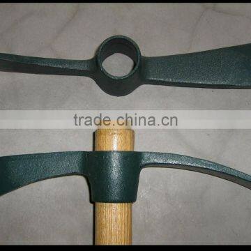 carbon steel pick axe with wooden handle