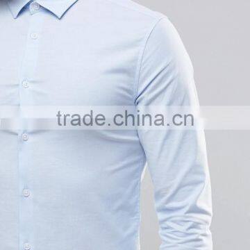 High Quality Custom New Design Point Collar Long Sleeve Mens 98% Cotton 2% Elastane Skinny Casual Blue Sky Dress Shirts photo-3