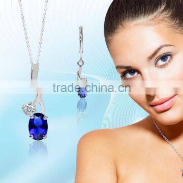 Chandelier Earring with Gemstone Silver Pendant Set