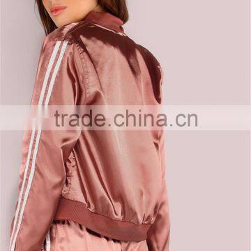 MGOO Women Plain Lightweight Satin Track Bomber Jacket Zip Up Baseball Jacket With Private Label Tag photo-3