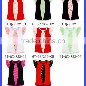 New Fashion Red And White Girl Cotton Shirt Flutter Sleeve Kids Tops For Summer Latest Design Girls Pearl Sleeve Top