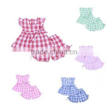 2017 children clothes gingham outfits baby seersucker outfits little girl Christmas clothes