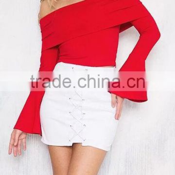 Runwaylover EY2337B 2017 Women Flare Sleeve Fashion Off-Shoulder Knitted Blouse