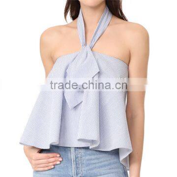 2017 OEM Charming Finish Relaxed Halter Top Neckerchief Tie Blouse photo-2