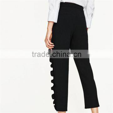 2017 Oem Eco-friendely Pink Cropped Flowing Frilled Women's Trousers photo-6