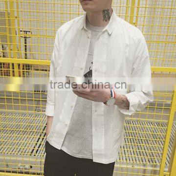 2017 Latest Custom Man Shirt Design Solid Color Linen Cotton Mens Casual Shirts photo-4