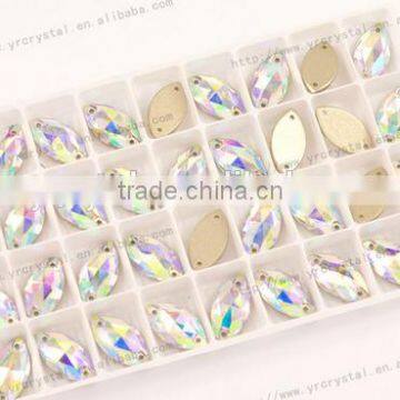 Sew On Glass AB Color 2 Holes Crystal Rhinestone Silver Flatback Sew on photo-3