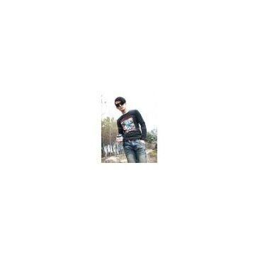 Wholesale New Mens Fashion.Korean Style Printed Slimming Long Sleeves Tee