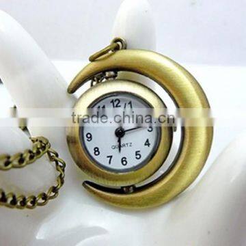 Retro design Cartoon Sun and Moon Pocket Watch Long Chain Pendant Necklace