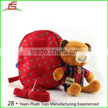 hot sell anti lost fabric backpack with stuffed plush bear