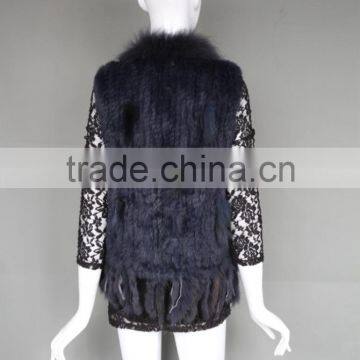 Wholesale Rabbit Fur Vest/ Gilet For Fashion Ladies/Women Knitted Coat With Raccoon Fur Collar photo-4