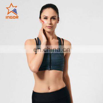 2017 High impact zip up padded sports bra ,running bra sublimation print