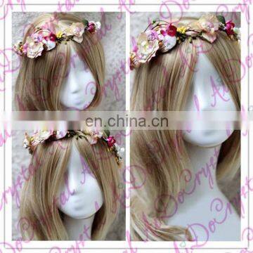 Aidocrystal Beautiful Wedding Artificial Flower Crown,Rhinestone Crystal Bridal Wedding Fascinators photo-2