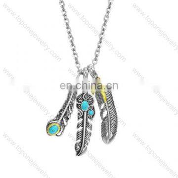 Fashion women's jewelry Gold Feather crystal charm silver stainless steel chain nacklace party pendant