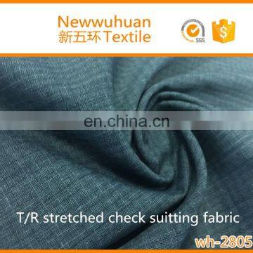 shaoxing factory 2017 new design TR stretched dobby check suiting fabric with spandex,wh-2805