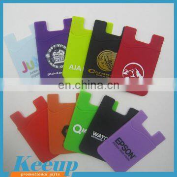 Customized cheap promotional merchandise mobile card holder,silicone rubber credit card holder