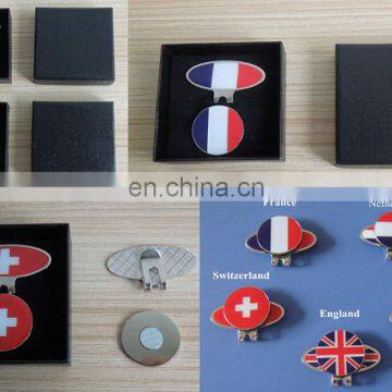 UK/ German/ Switzerland/ France /Netherlands national flag metal golf ball marker hat clip set