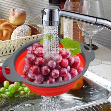 Collapsible Washing Drainer With Handle Fruit Vegetable Filter Basket Silicone Foldable Colander Kitchen Storage Tools Container photo-5
